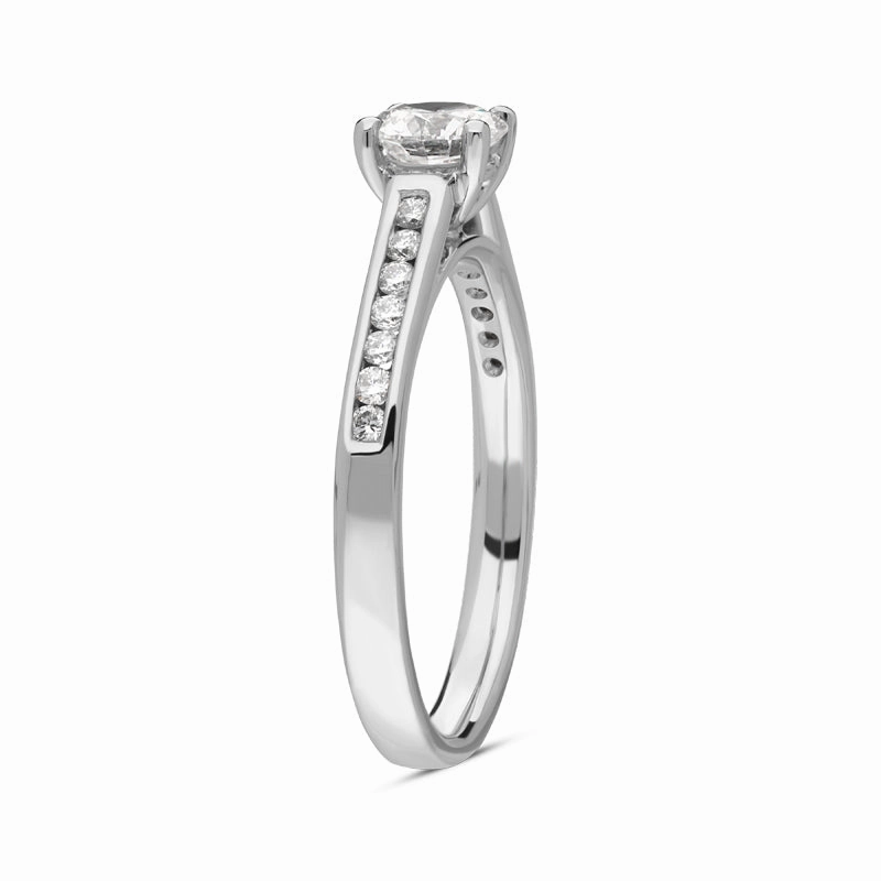 Platinum 0.66ct Diamond Brilliant Cut Solitaire Shoulder Set Ring