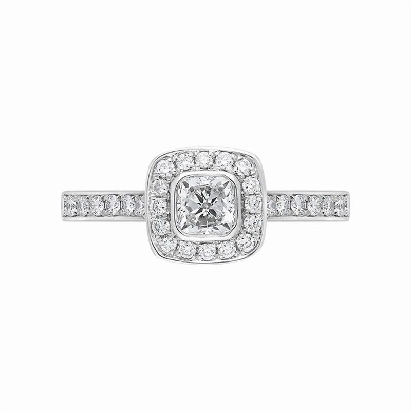 Platinum 0.66ct Diamond Cushion Cut Shoulder Set Cluster Ring