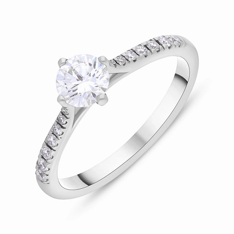 Platinum 0.66ct Diamond GIA Certified Shoulder Set Solitaire Ring