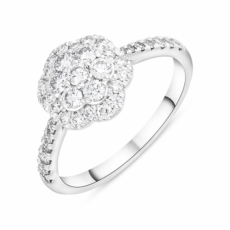 Platinum 0.68ct Diamond Shoulder Set Cluster Ring