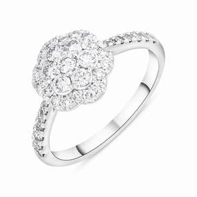 Platinum 0.68ct Diamond Shoulder Set Cluster Ring