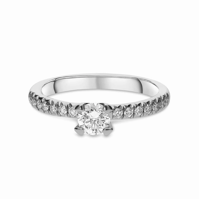 Platinum 0.70ct Diamond Round Brilliant Shoulder Solitaire Ring