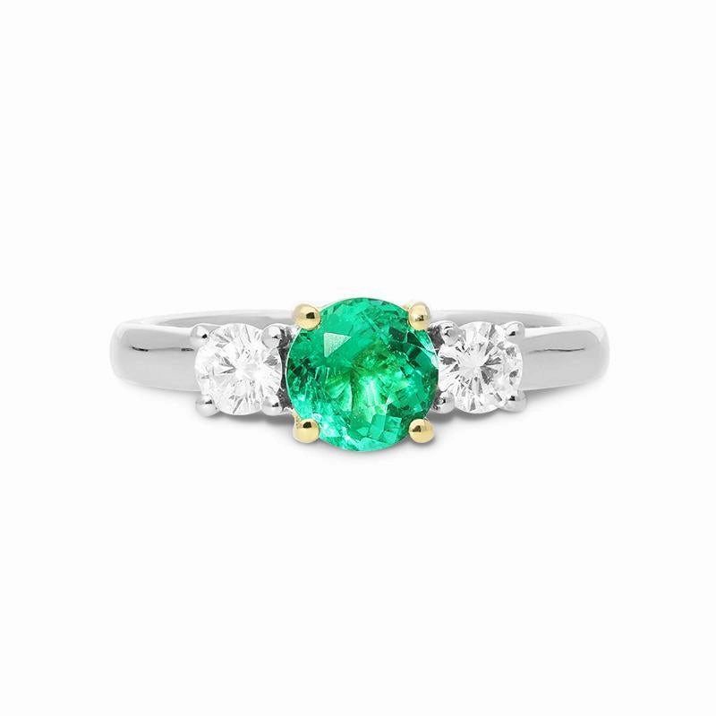 Platinum 0.71ct Emerald Diamond Brilliant Cut Trilogy Ring