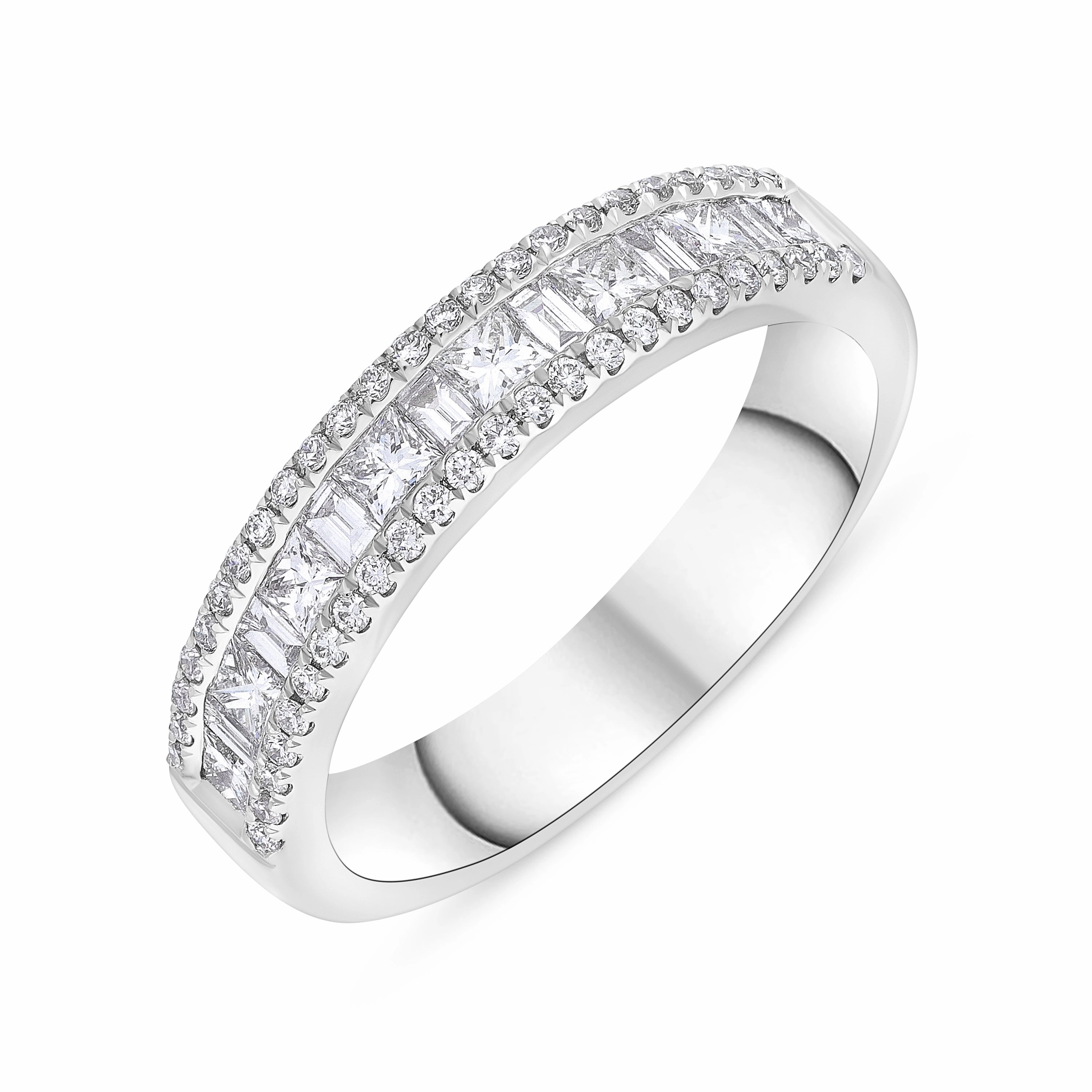 Platinum 0.74ct Diamond Princess Baguette Half Eternity Ring