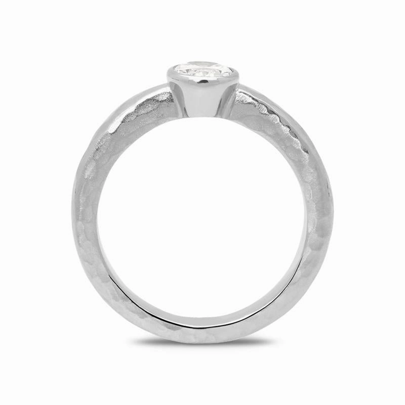 Platinum 0.75ct Diamond Oval Cut Hammered Ring