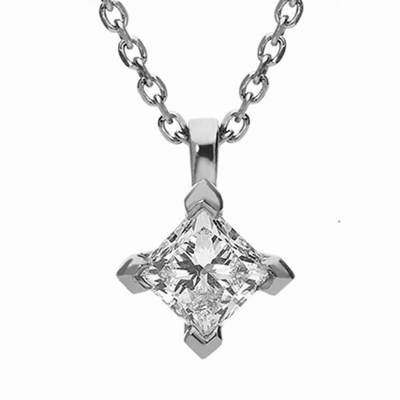 Platinum 0.77ct Diamond Princess Cut Solitaire Necklace
