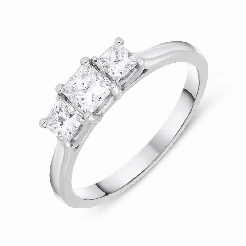 Platinum 0.77ct Diamond Princess Cut Trilogy Ring
