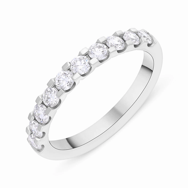 Platinum 0.78ct Diamond Square Claw Half Eternity Ring