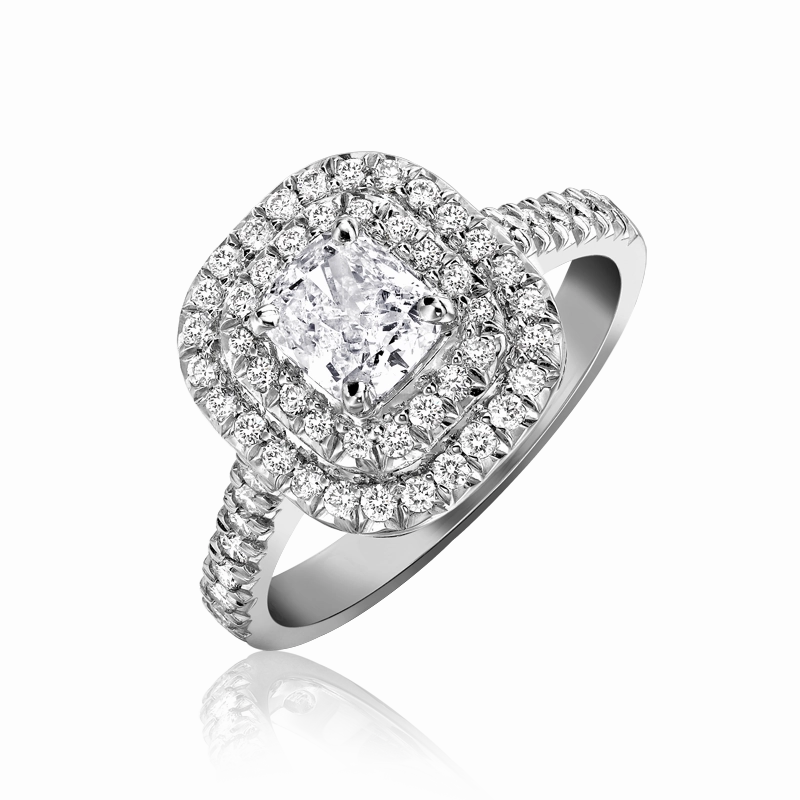 Platinum 0.78ct Diamond Vintage Double Row Cushion Ring
