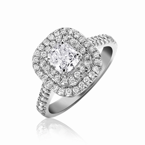 Platinum 0.78ct Diamond Vintage Double Row Cushion Ring