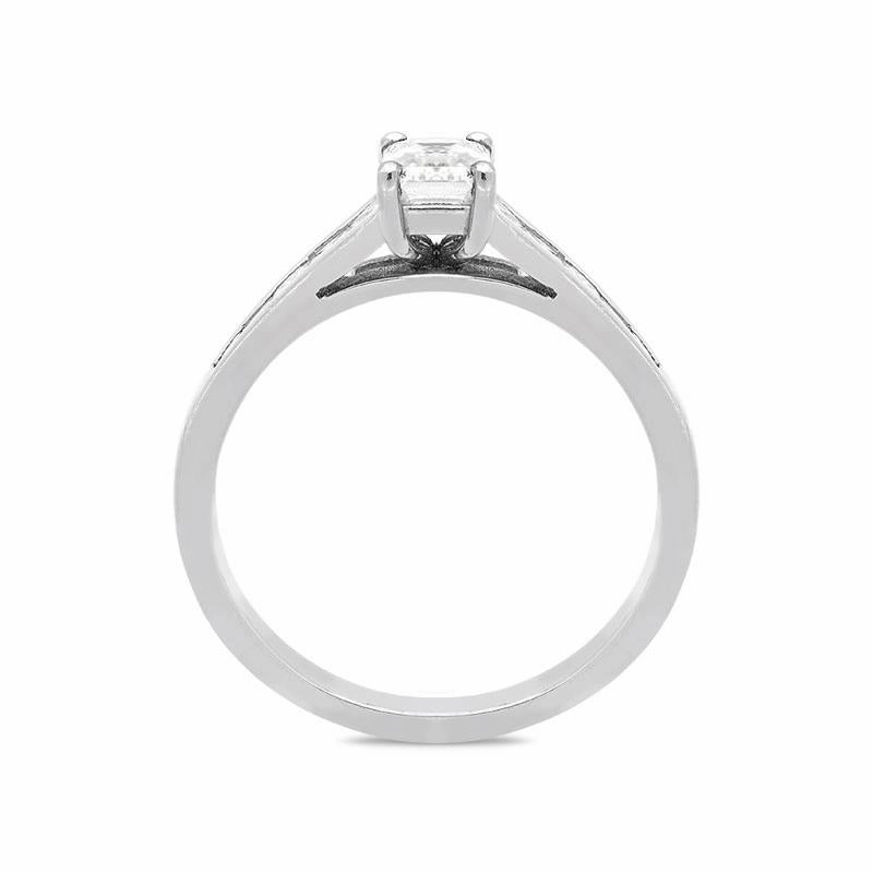 Platinum 0.80ct Diamond Emerald Cut Graduating Ring