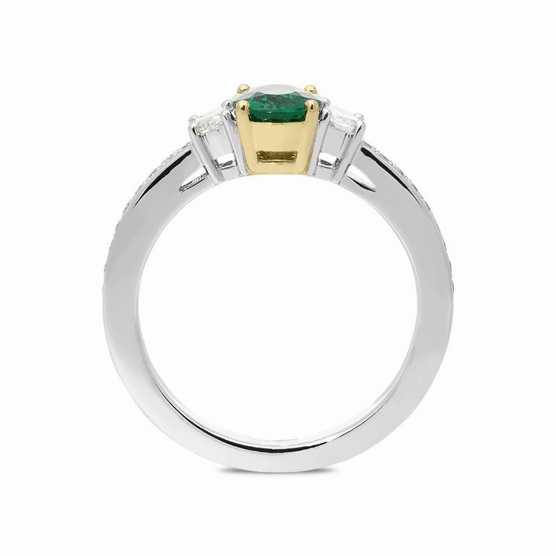Platinum 0.80ct Emerald Diamond Oval Cut Trilogy Ring