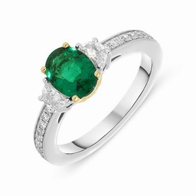 Platinum 0.80ct Emerald Diamond Oval Cut Trilogy Ring