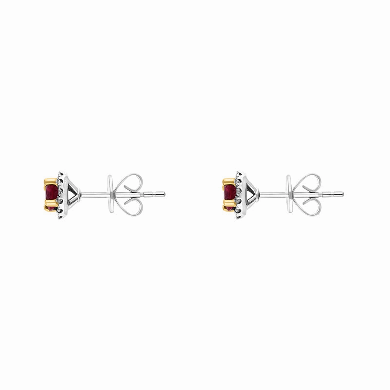 Platinum 0.83ct Ruby Diamond Cluster Round Stud Earrings