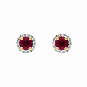 Platinum 0.83ct Ruby Diamond Cluster Round Stud Earrings