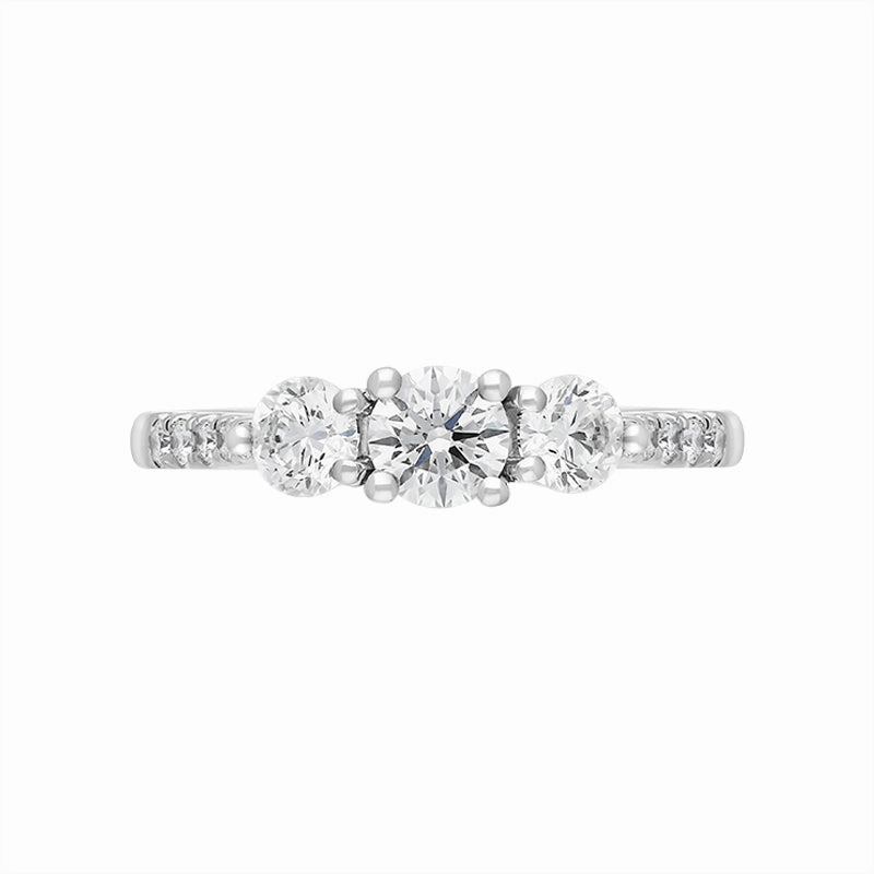 Platinum 0.85ct Diamond Shoulder Set Three Stone Ring