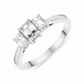 Platinum 0.88ct Diamond Emerald Cut Trilogy Ring