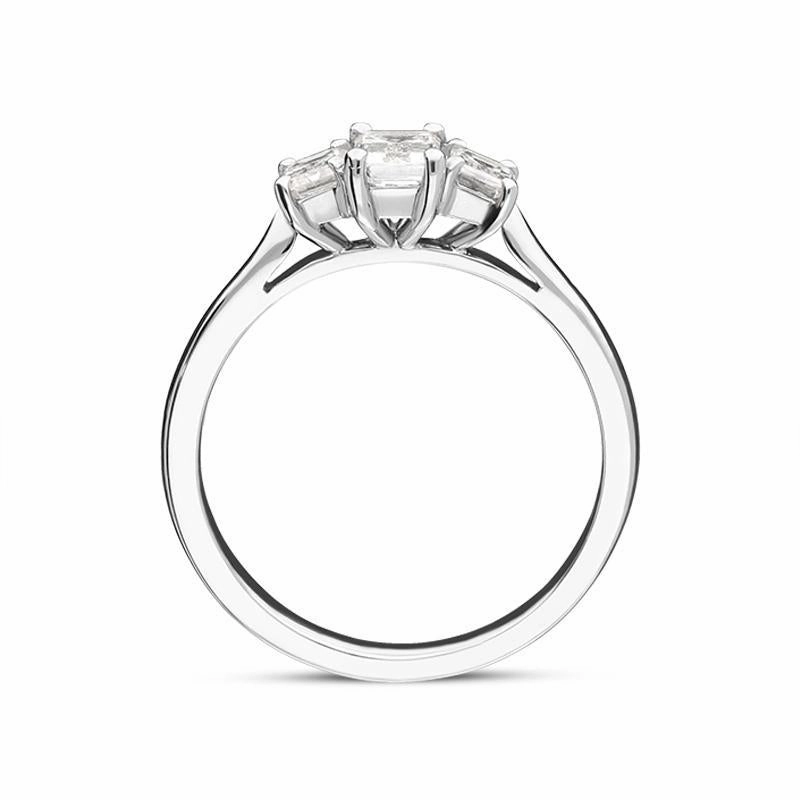 Platinum 0.88ct Diamond Emerald Cut Trilogy Ring