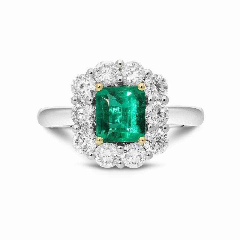 Platinum 0.88ct Emerald Diamond Cluster Ring