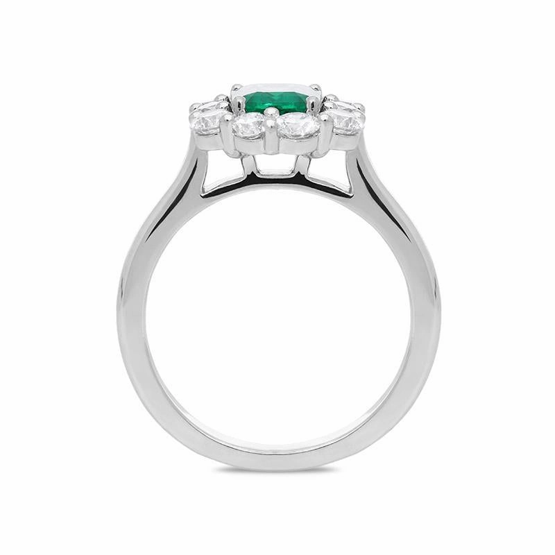 Platinum 0.88ct Emerald Diamond Cluster Ring