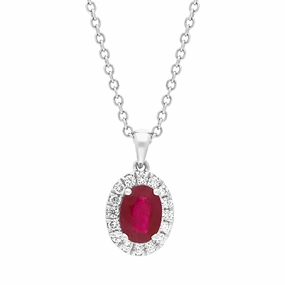 Platinum 0.95ct Ruby Diamond Oval Cluster Pendant Necklace