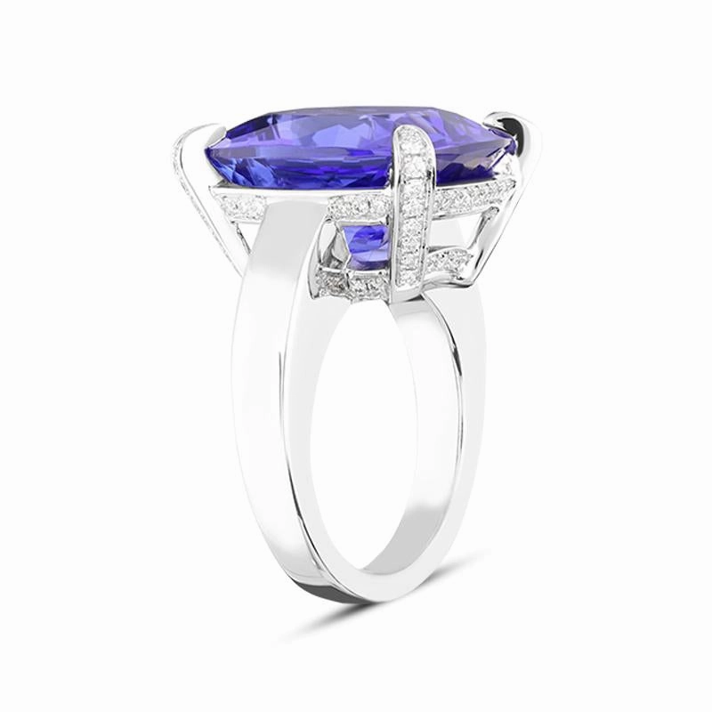 Platinum 16.40ct Tanzanite 0.47ct Diamond Cushion Cut Ring D