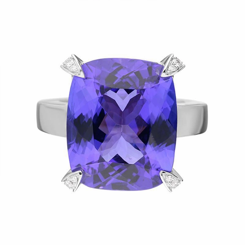 Platinum 16.40ct Tanzanite 0.47ct Diamond Cushion Cut Ring D