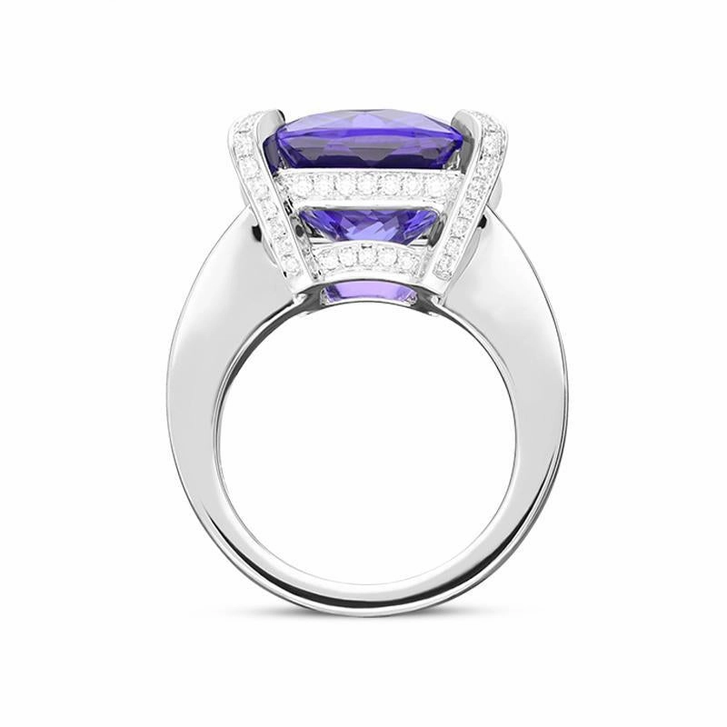 Platinum 16.40ct Tanzanite 0.47ct Diamond Cushion Cut Ring D