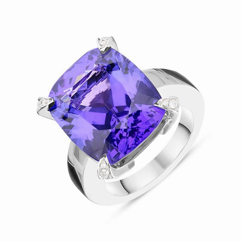 Platinum 16.40ct Tanzanite 0.47ct Diamond Cushion Cut Ring D