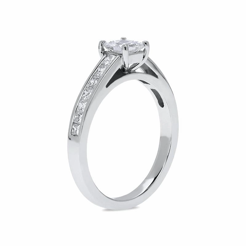 Platinum 1.02ct Diamond Princess Cut Shoulder Solitaire Ring