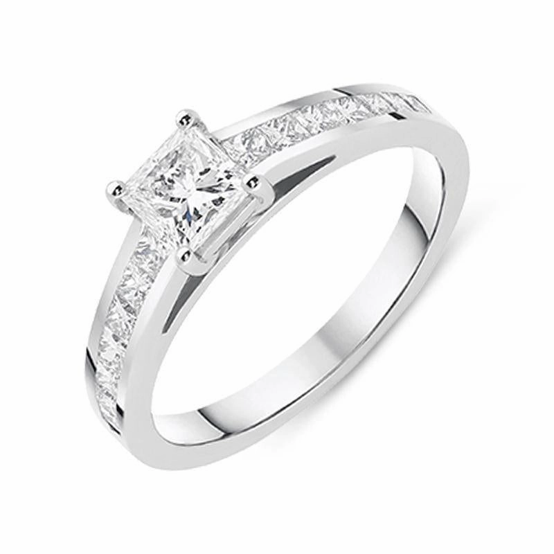 Platinum 1.02ct Diamond Princess Cut Shoulder Solitaire Ring