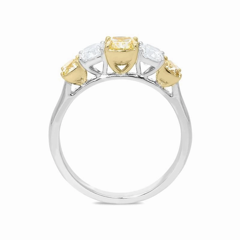 Platinum 1.07ct Yellow Diamond Cushion Cut Half Eternity Ring