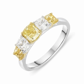 Platinum 1.07ct Yellow Diamond Cushion Cut Half Eternity Ring