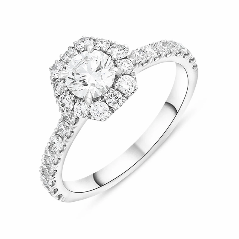 Platinum 1.10ct Diamond Shoulder Set Hexagonal Cluster Ring