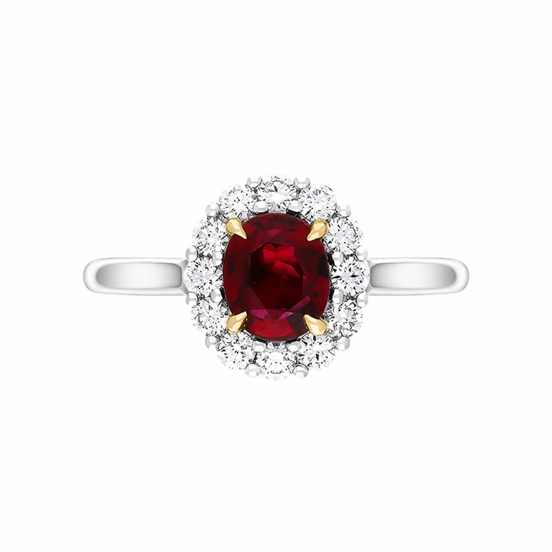 Platinum 1.16ct Ruby Diamond Oval Cluster Ring