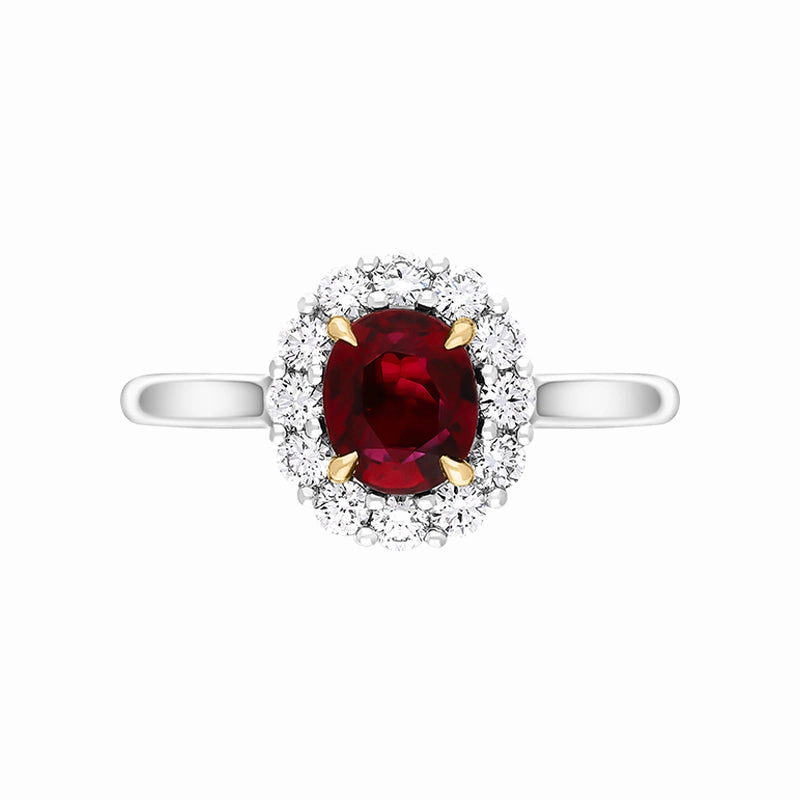 Platinum 1.16ct Ruby Diamond Oval Cluster Ring