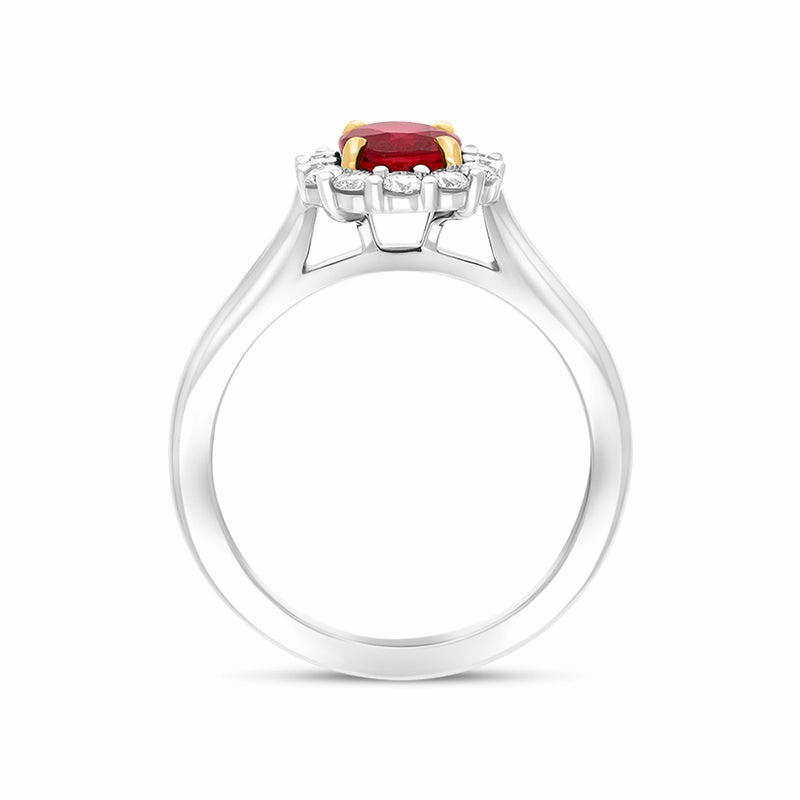Platinum 1.16ct Ruby Diamond Oval Cluster Ring