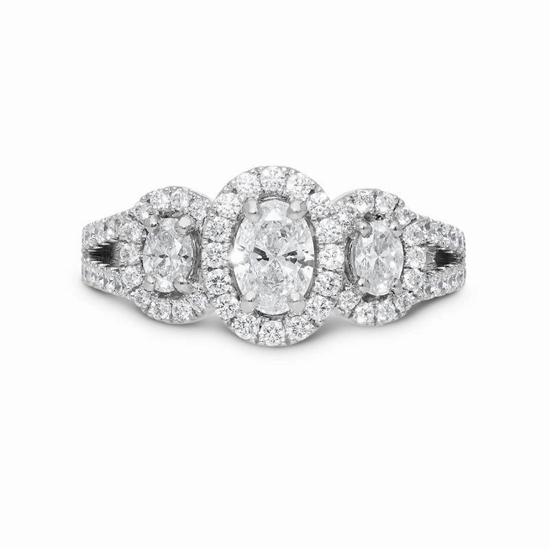 Platinum 1.19ct Diamond Oval Trilogy Cluster Ring