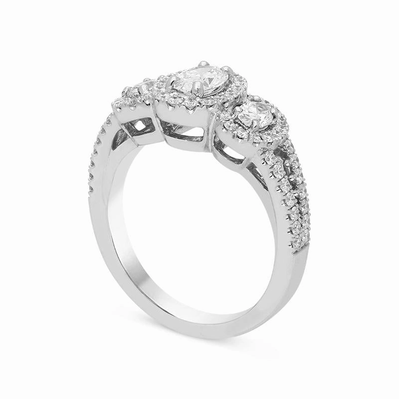 Platinum 1.19ct Diamond Oval Trilogy Cluster Ring