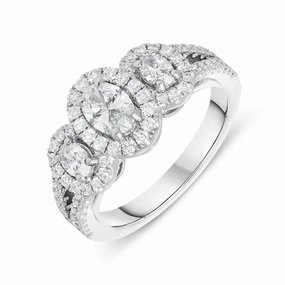 Platinum 1.19ct Diamond Oval Trilogy Cluster Ring