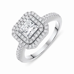 Platinum 1.43ct Diamond Cushion Halo Ring