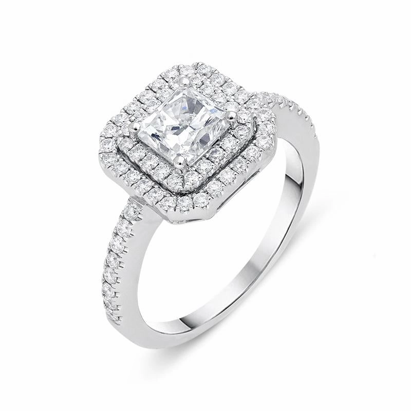 Platinum 1.43ct Diamond Cushion Halo Ring