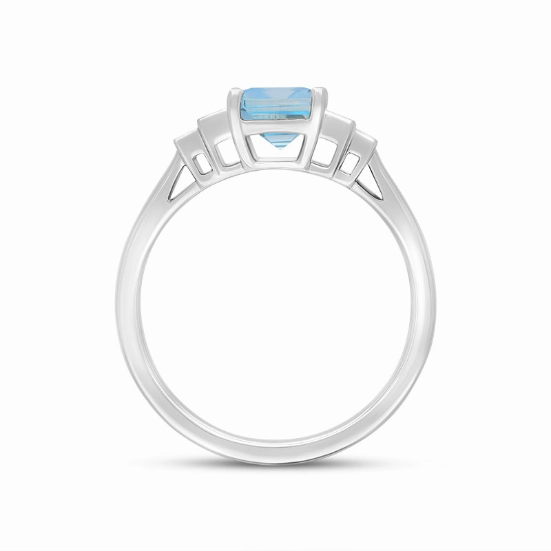 Platinum 1.46ct Aquamarine Diamond Five Stone Emerald Cut Ring