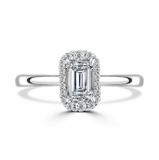 Platinum 1.5ct Emerald Cut Lab Grown Diamond Ring With Graduated Halo