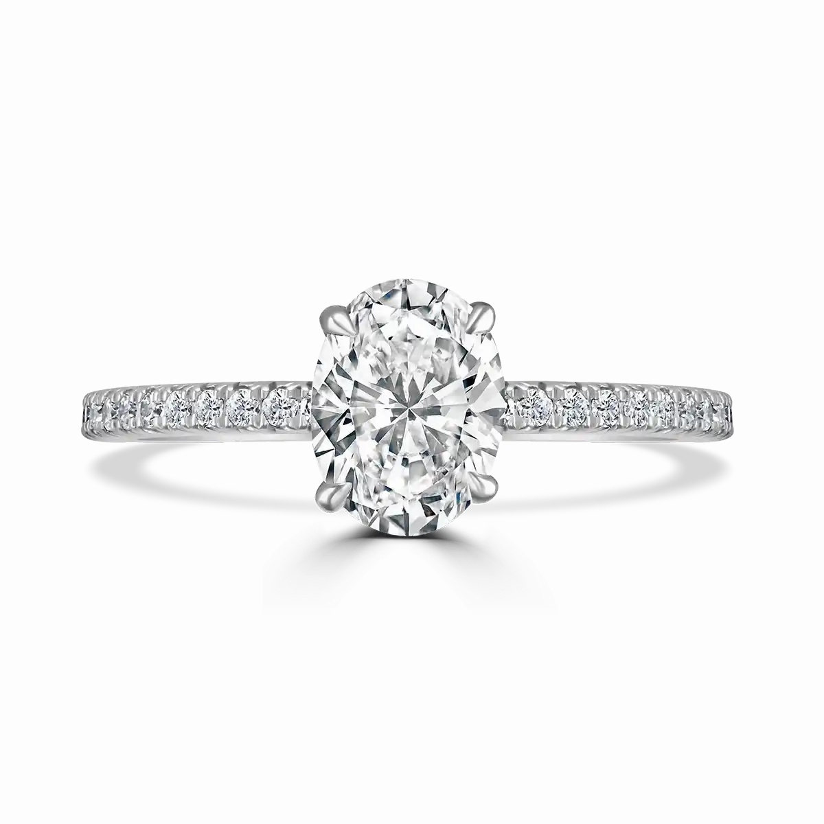 Platinum 1.5ct Oval Cut Laboratory Grown Diamond Solitaire With Diamond Shoulders