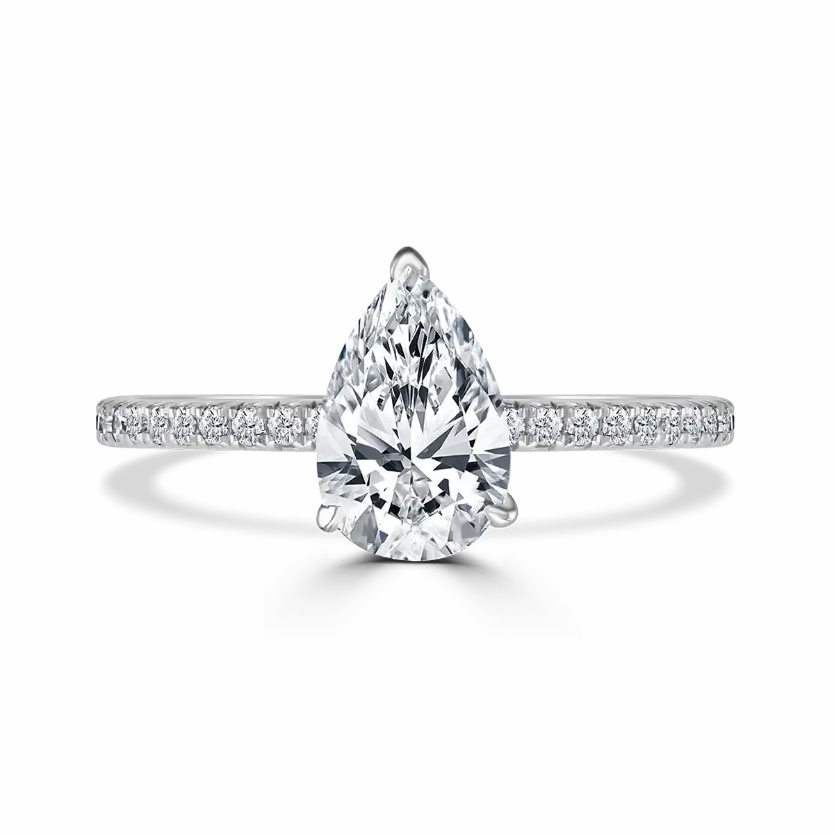 Platinum 1.5ct Pear Cut Laboratory Grown Diamond Solitaire With Diamond Shoulders