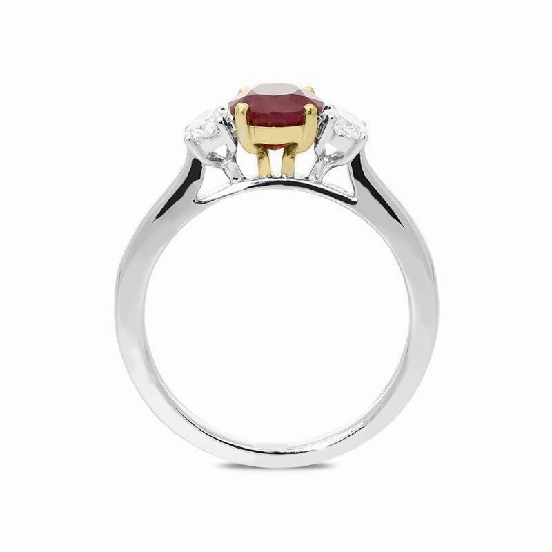 Platinum 1.75ct Ruby Diamond Oval Cut Trilogy Ring