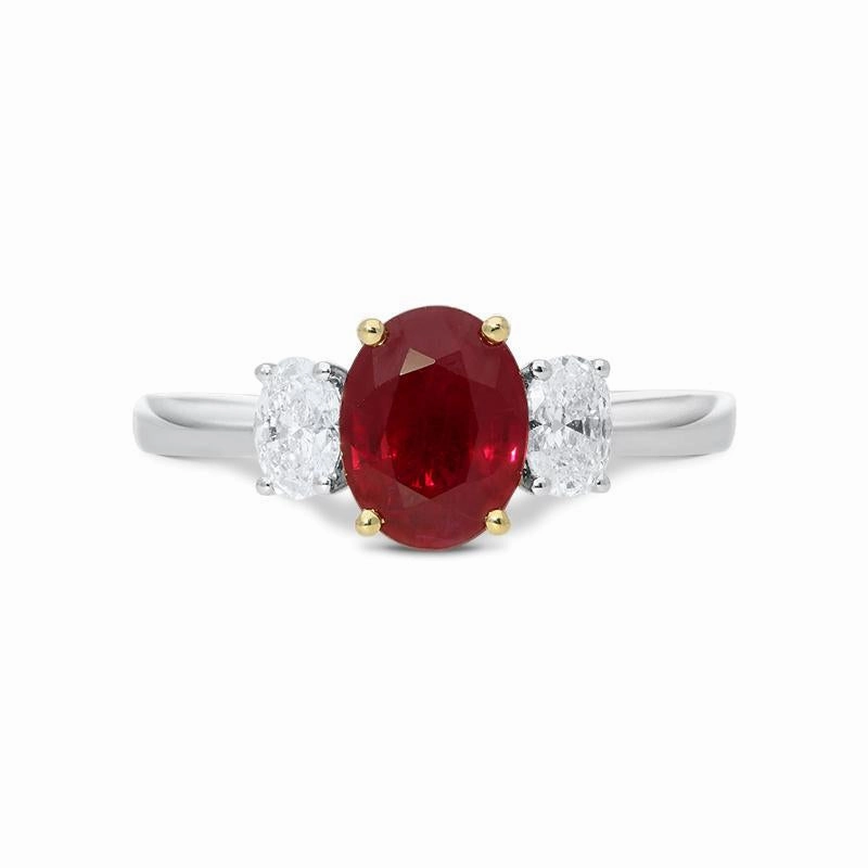 Platinum 1.75ct Ruby Diamond Oval Cut Trilogy Ring