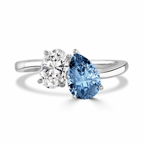 Platinum 1.8ct White & Blue Laboratory Grown Diamond 'Toi et Moi' 1.8ct Ring