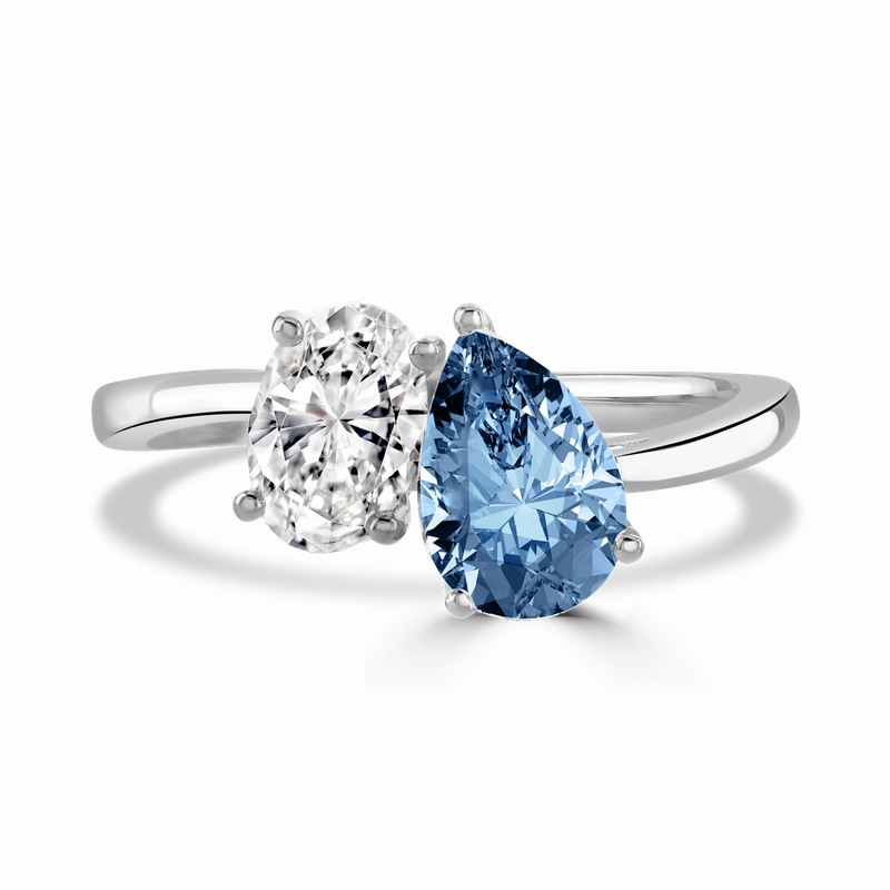 Platinum 1.8ct White & Blue Laboratory Grown Diamond 'Toi et Moi' 1.8ct Ring
